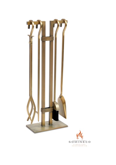 Somineco 5Li Ithal Antik Gold Patinalı Şömine Aksesuar Seti