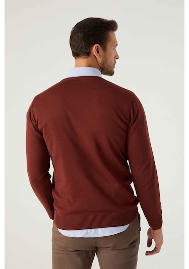 Regular Fit Kiremit Tüylenme Yapmayan Bisiklet Yaka Triko Kazak Kiremit