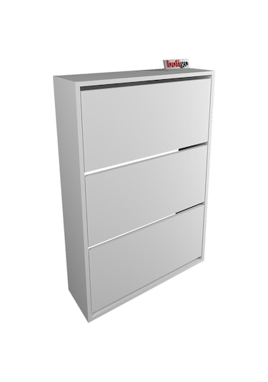 Bofigo Düşer Kapak Ayakkabılık Kayar Raflı Ayakkabılık 3 Bölmeli Ayakkabılık Melek Beyaz