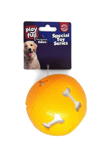 Playfull Sesli Kemik Desenli Plastik Top Köpek Oyuncağı 7.5 CM