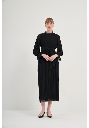FTZ Women Ftz Plise Şifon Elbise Siyah 31019 Siyah