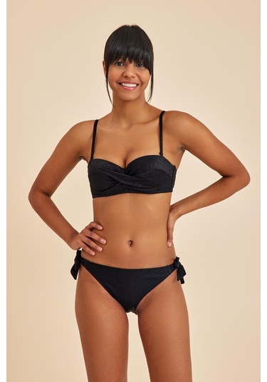 Bali Siyah Dolgulu Straplez Push-up Bikini Takım Siyah