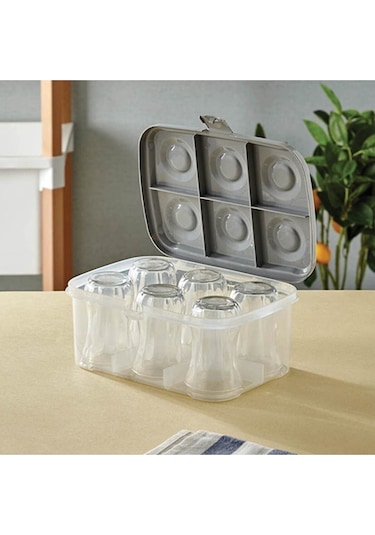 Periboia Bardak Taşıma Kutusu Şeffaf - 6 Bardak Kapasiteli Piknik Çok Renkli