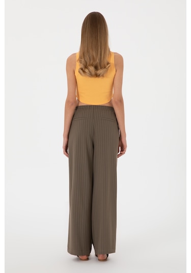 U.S. Polo Assn. Kadın Vizon Çizgili Loose Relax Fit Kanvas Pantolon 50309105-VR052
