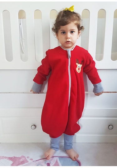 Yorni Bebek Çocuk Uzun Kollu Oeko-tex Mikro Polar Uyku Tulumu Kırmızı