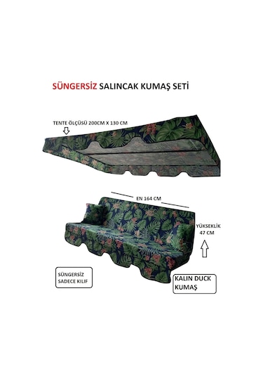 Mor Minder Süngersiz Tenteli Salıncak Kumaş Seti 3kişilik Bahçe Minderi 164x47 Süngersiz Yeşil