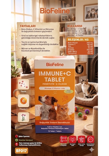 Biofeline Immune-c Kedi Bağışıklık Güçlendirici Tablet - C Vitamini & Çinko