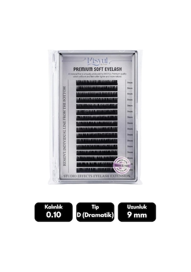 Misyul 0.10d Dramatik Kıvrım 9 Mm Soft Eyelash Doğal İpek Kirpik 16'lı
