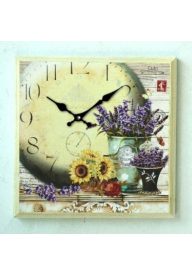 AHŞAP SAATLER › Saatler-MB KARE MENEKŞE TEMALI DUVAR SAATİ-42*42* Ahşap