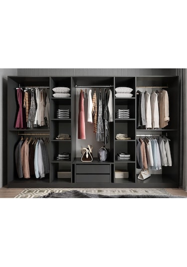 Başak 8 Kapaklı Dolap Gardırop Füme Beyaz - Montaj Dahil