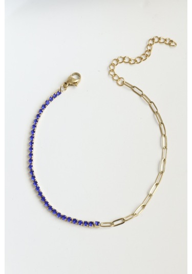 Kadın Çelik Bileklik İnce Suyolu Elips Mix Zincir Bileklik Lacivert