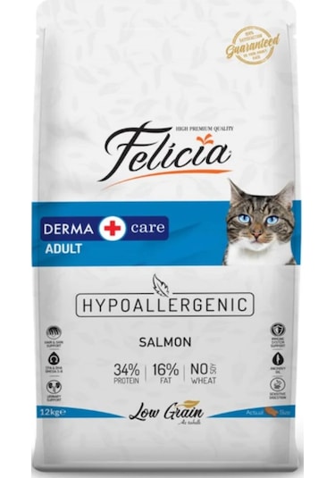 Felicia Derma Care Somonlu Düşük Tahıllı Yetişkin Kedi Maması 12 KG
