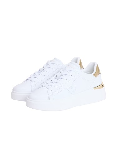 Kadın Metalik Detaylı Platform Tabanlı Sneaker - Beyaz/gold White