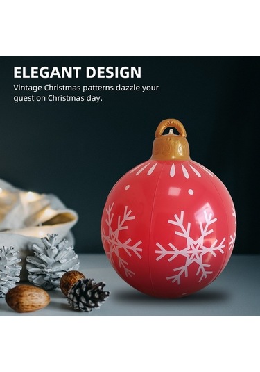 Novahub Kırmızı Kar Tanesi Desenli Pvc Noel Balonu - Su Geçirmez, Dayanıklı, İç/dış Dekorasyonu 60cm