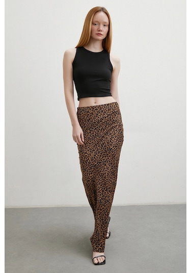 Leopar Desenli Verev Etek Kahve Kahve