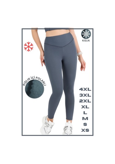 Kadın Kışlık Içi Polarlı Yüksek Bel Toparlayıcı Tayt Lacivert Curve High Waist Fleece Winter 1051 Antrasit