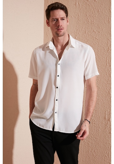 Buratti Pamuk Karışımlı Kısa Kollu Regular Fit Erkek Gömlek Cf23S113139 Beyaz