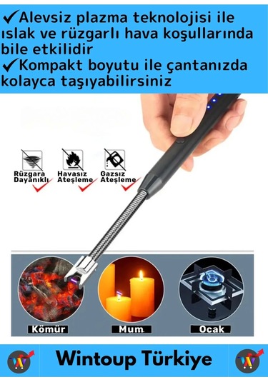 Premium Kompakt Esnek Rüzgara Yağmura Dayanıklı Outdoor Kamp Şarjlı Elektrikli Ocak Çakmağı