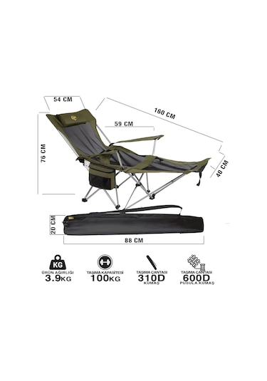 FUNKY CHAIRS Lazy 3 Plus Yatabilen Kamp Sandalyesi Haki