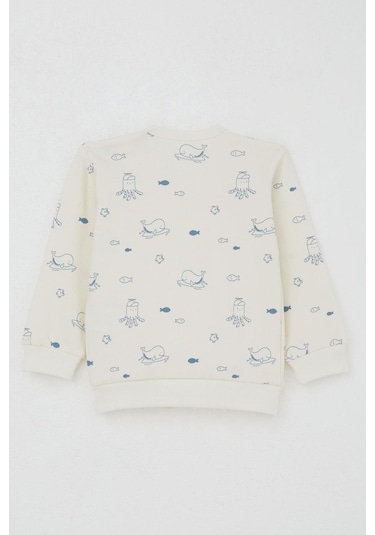 Breeze Erkek Bebek Pijama Takımı Omuzdan Patlı Sevimli Deniz Hayvanları Desenli 4 Ay-1 Yaş, Krem Krem