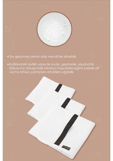 Mordesign Bebek Alez Alt Açma, Sıvı Geçirmez Alez Alt Değiştirme, 3'lü Bakım Örtüsü Basic Serisi, Beyaz Zg10181