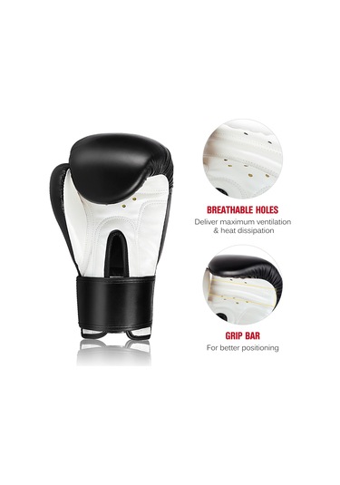 Moveevo Erkekler İçin Boks Savaş Dövüş Sandalye Korumalı Eldiveni - Bantlı, 8oz, Siyah, Kaliteli Deri Ve Şok Emici Thick Pad Siyah