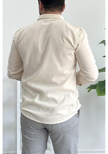 Erkek Krinkıl Kumaş Gömlek Krem Edw362 Krem