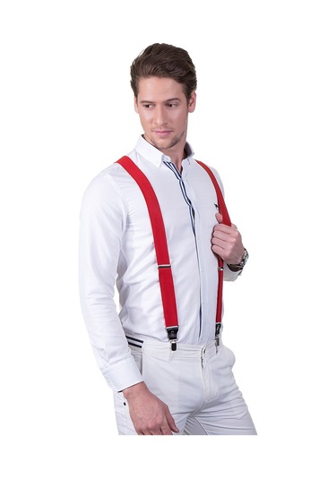 Tudors Düz Erkek Pantolon Askısı-Kırmızı