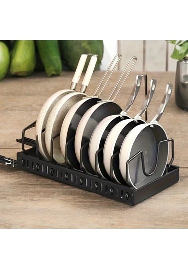 Honeybeeshop Siyah L-07 8 Bölmeli Çekmeceli Mutfak Düzenleyici Raf Ağır Metal Depolama Tencereler Tavalar İçin Ayarlanabilir Siyah