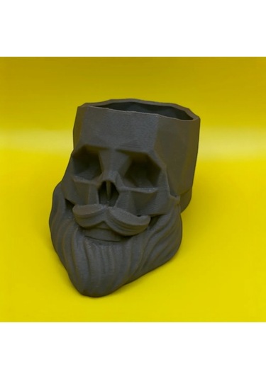 Sakallı Kafatası Kuaför Dekoru & Pratik Kalemlik - 3d Pla Baskı 10x16 Cm
