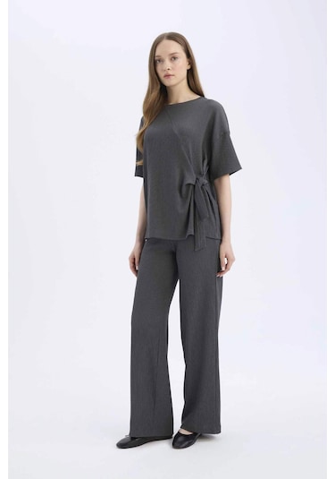 DeFacto Bürümcük Pantolon Wide Leg Geniş Bol Paça Esnek Belli C0200AX25SPAR104