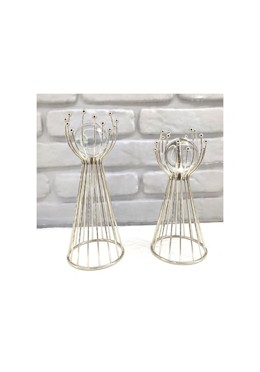 Gümüş Kaplama Metal 2'li Set Salon Olimpiyat Model Dekor 1 Takım