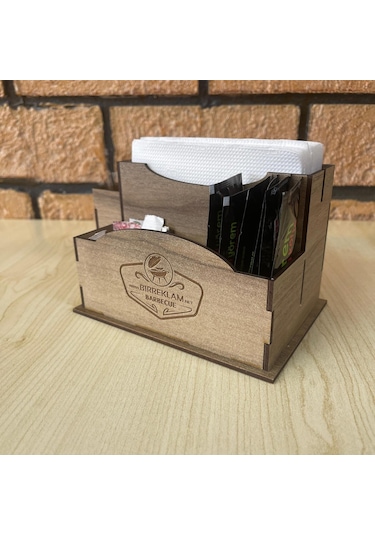 Ahşap Cafe Restoran Oteller İçin Masa Üstü Peçetelik Logolu