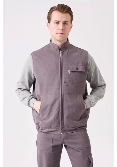 Kışlık Gabardin Yelek Erkek İş Güvenliği Galanthus Outdoor Sıcak Tutucu Rüzgar Geçirmez Gri