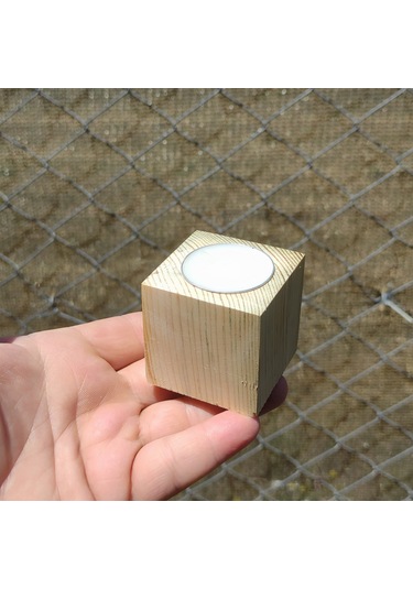 Doğal Ahşap Küp Mumluk 5 X 5 Cm 3 Lü Set Mum Dahil