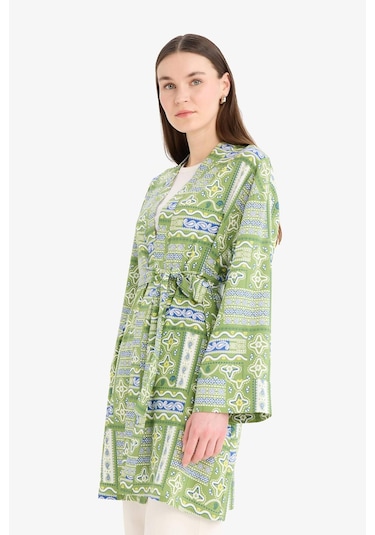 Defacto Relax Fit Bisiklet Yaka Desenli Viskon Kimono E7262ax25smgn706 Yeşil