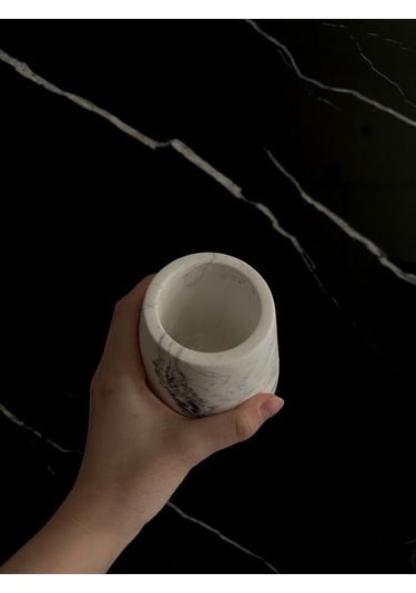 Beton Kalemlik Dekoratif Aksesuar El Yapımı Diş Fırçalık Minik Vazo Beyaz-siyah