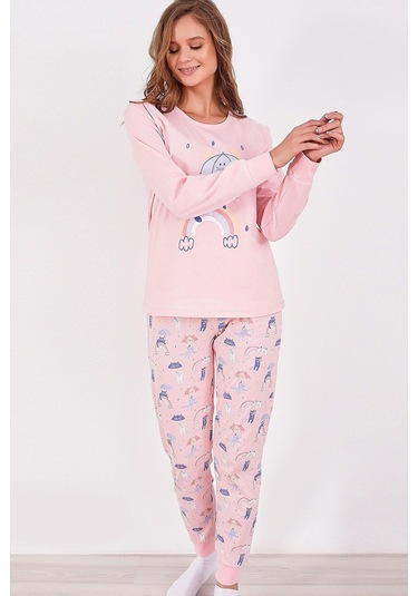 Roly Poly 2953 Rainbow Kadın Uzun Kol Pijama Takım Somon