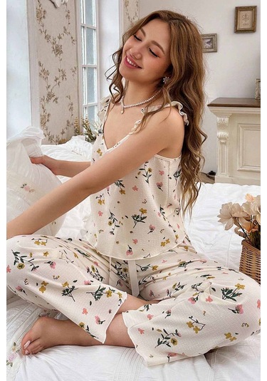 Merry See Özel Örme Kumaş Askılı Pijama Takımı Çok Renkli