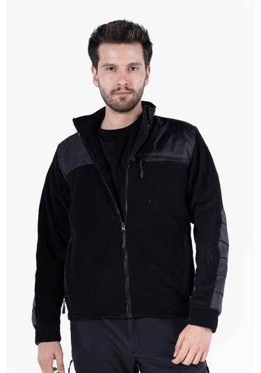 Omuz Ve Dirsek Takviyeli Polar Ceket Siyah