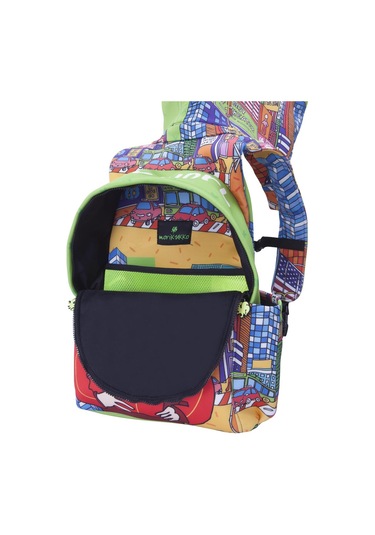 İkigai City Serisi Okula Dönüş New York Desenli Çıkabilir Kapüşonlu Hafif Notebook Cepli Sırt Çantası Renkli