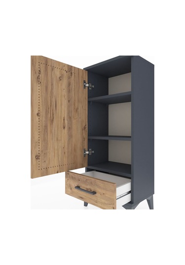 Arges Komodin 3 Raflı Tek Çekmeceli Tek Kapaklı 44x30x106 Antrasit-çam Antrasit