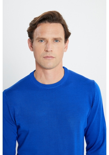 Altinyildiz Classics Erkek Saks Mavi Standart Fit Normal Kesim Bisiklet Yaka Triko 4A4923100001SKSS Saks