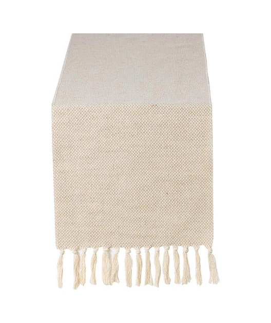 El Yapımı Saçak İle Pamuk Keten Masa Koşucu, Rustik Dokuma Jüt Köyü Yemek Odası Masa Koşucular Çuval Dekor Masa Koşucuları 33x160 Cm 115 X 145
