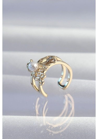 Pirinç Gold Renk İncili Ahtapot Earcuff Küpe