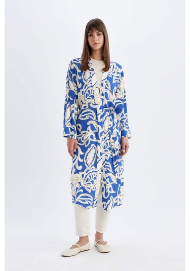 Defacto Relax Fit Desenli Uzun Viskon Kimono C9688AX24SMNV31 Lacivert