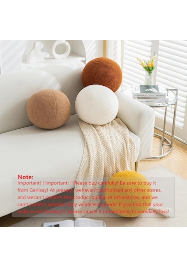Geeksen 11,8 İnç Lüks Küre Yastık, Salon Ve Yatak Odası Dekorasyonu İçin Krem Beyaz Küre Şekilli Koltuk Yastığı Beyaz