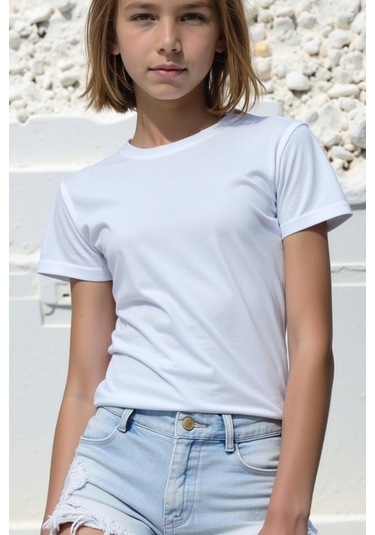 Beyaz Çocuk T-shirt Kız Erkek Unisex %100 Pamuk Beyaz