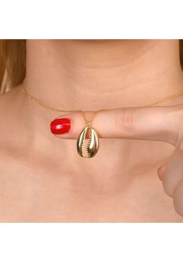 Taşsız Altın Kaplama Deniz Kabuğu Gümüş Kolye