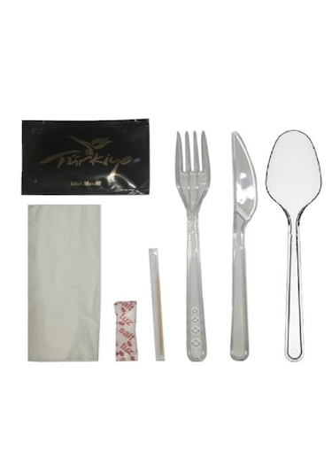 Şeylişeyler - Plastik Bıçak Kaşık Çatal 7'li Lüks Set 100 Paket